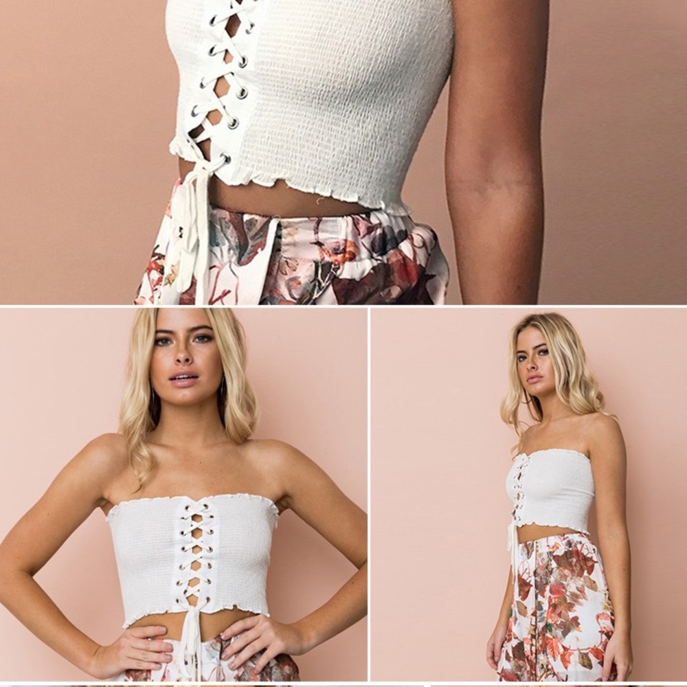 🆕 'Ailsa' White Scrunch Lace Up Tube Top - Picture 3 of 5